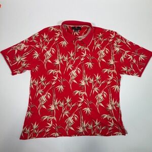 Consensus Sportswear Mens XXL Red Bamboo Print Cotton Polo Shirt Boho Tropical
